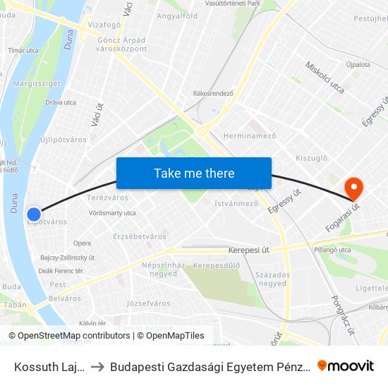 Kossuth Lajos Tér M to Budapesti Gazdasági Egyetem Pénzügyi És Számviteli Kar map