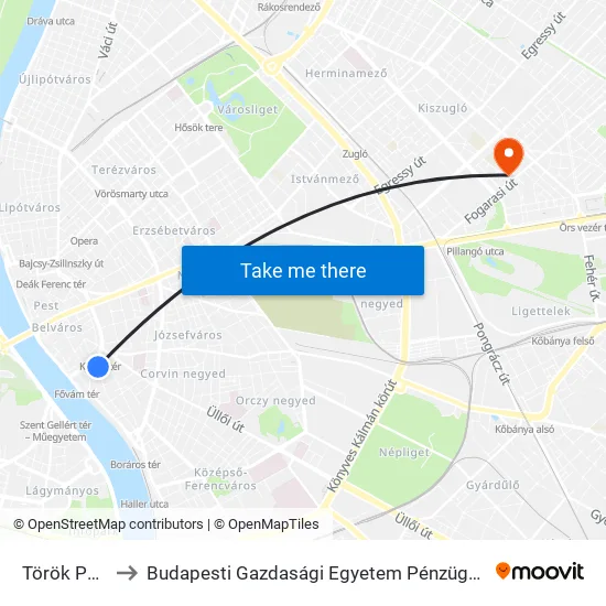 Török Pál Utca to Budapesti Gazdasági Egyetem Pénzügyi És Számviteli Kar map