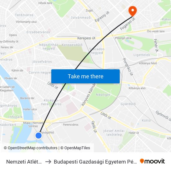 Nemzeti Atlétikai Stadion to Budapesti Gazdasági Egyetem Pénzügyi És Számviteli Kar map