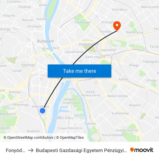 Fonyód Utca to Budapesti Gazdasági Egyetem Pénzügyi És Számviteli Kar map