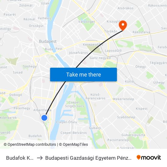 Budafok Kocsiszín to Budapesti Gazdasági Egyetem Pénzügyi És Számviteli Kar map