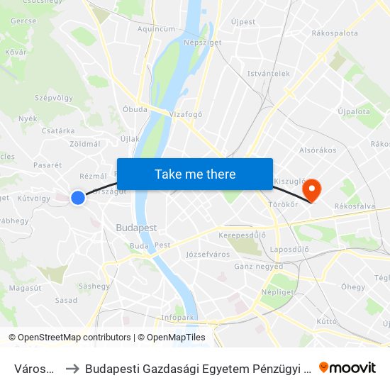 Városmajor to Budapesti Gazdasági Egyetem Pénzügyi És Számviteli Kar map