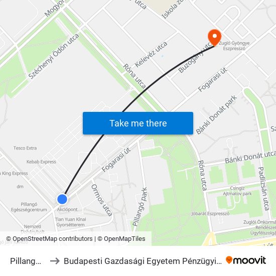 Pillangó Utca to Budapesti Gazdasági Egyetem Pénzügyi És Számviteli Kar map