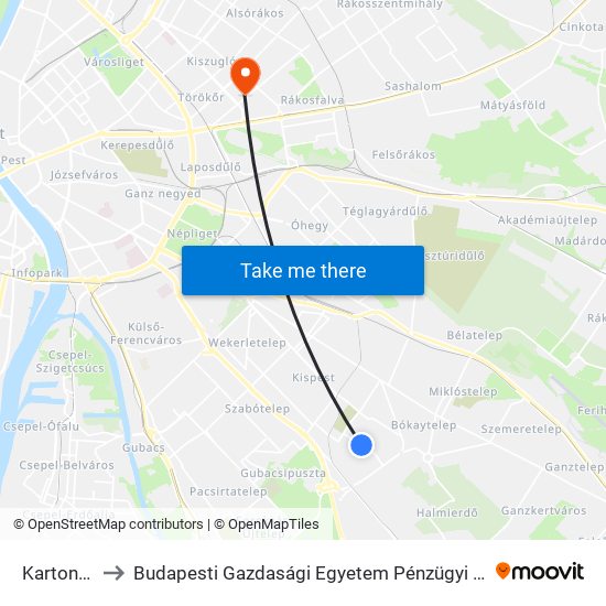 Karton Utca to Budapesti Gazdasági Egyetem Pénzügyi És Számviteli Kar map