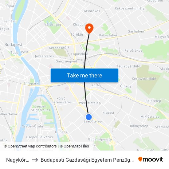 Nagykőrösi Út to Budapesti Gazdasági Egyetem Pénzügyi És Számviteli Kar map