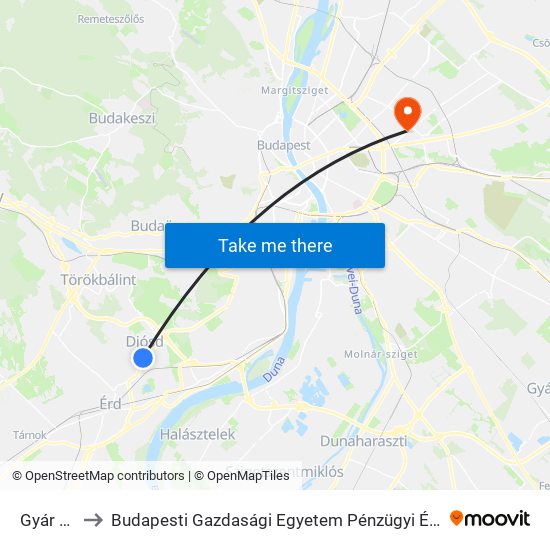 Gyár Utca to Budapesti Gazdasági Egyetem Pénzügyi És Számviteli Kar map