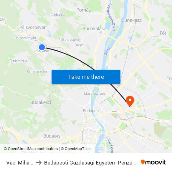 Váci Mihály Utca to Budapesti Gazdasági Egyetem Pénzügyi És Számviteli Kar map
