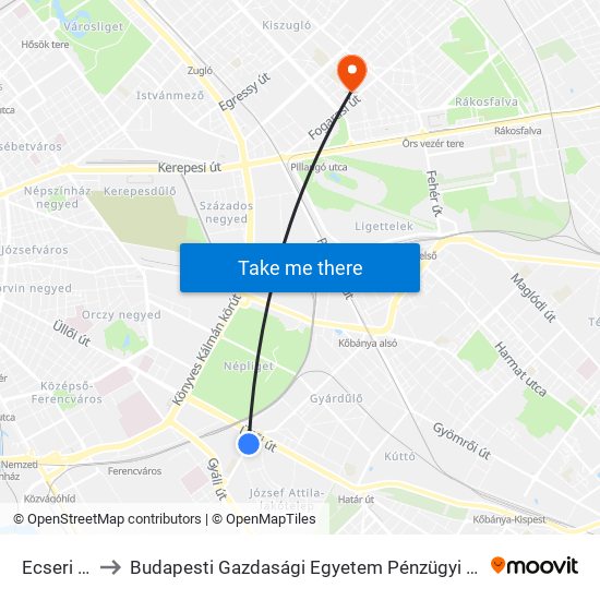 Ecseri Út M to Budapesti Gazdasági Egyetem Pénzügyi És Számviteli Kar map