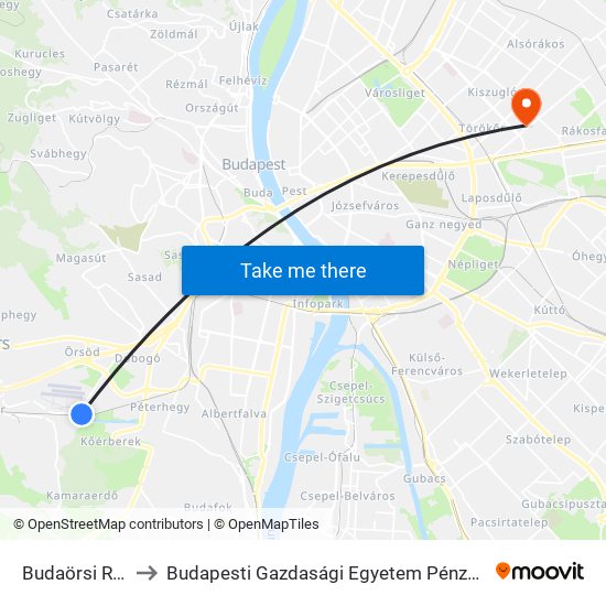 Budaörsi Repülőtér to Budapesti Gazdasági Egyetem Pénzügyi És Számviteli Kar map