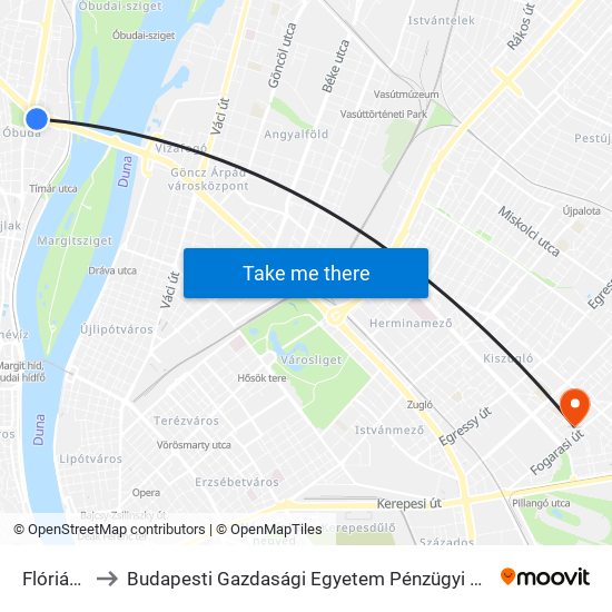 Flórián Tér to Budapesti Gazdasági Egyetem Pénzügyi És Számviteli Kar map