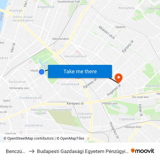 Benczúr Utca to Budapesti Gazdasági Egyetem Pénzügyi És Számviteli Kar map