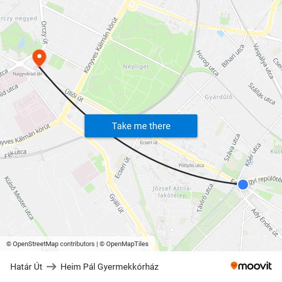 Határ Út to Heim Pál Gyermekkórház map