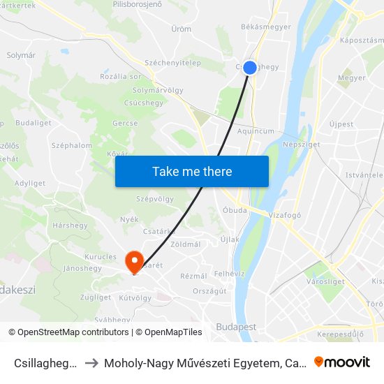 Csillaghegy H to Moholy-Nagy Művészeti Egyetem, Campus map