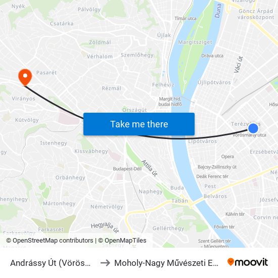 Andrássy Út (Vörösmarty Utca M) to Moholy-Nagy Művészeti Egyetem, Campus map