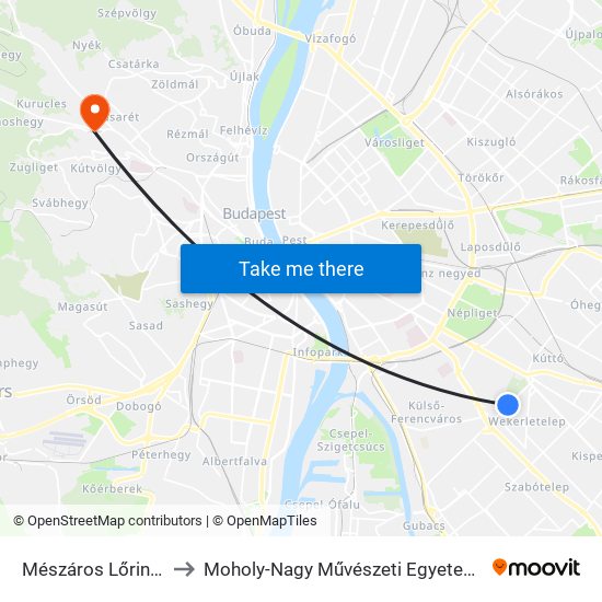 Mészáros Lőrinc Utca to Moholy-Nagy Művészeti Egyetem, Campus map