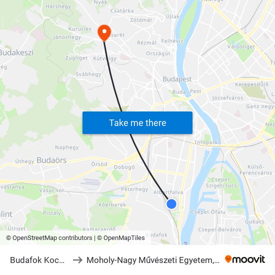 Budafok Kocsiszín to Moholy-Nagy Művészeti Egyetem, Campus map