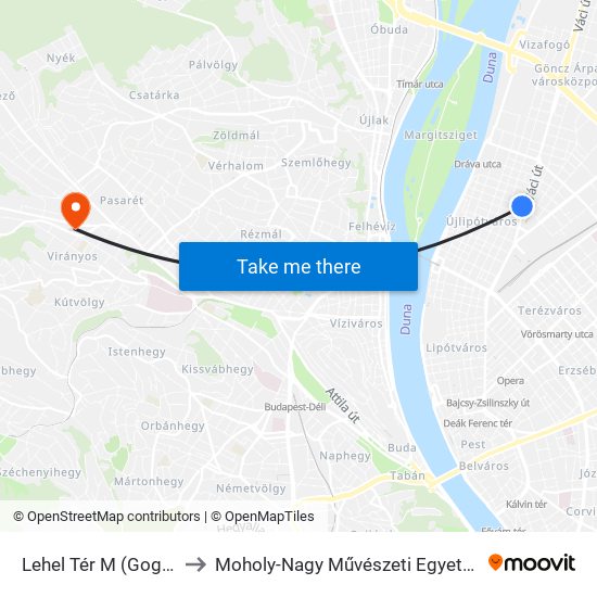 Lehel Tér M (Gogol Utca) to Moholy-Nagy Művészeti Egyetem, Campus map
