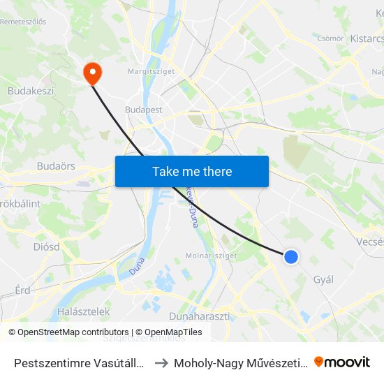 Pestszentimre Vasútállomás (Dózsa Gy.U.) to Moholy-Nagy Művészeti Egyetem, Campus map