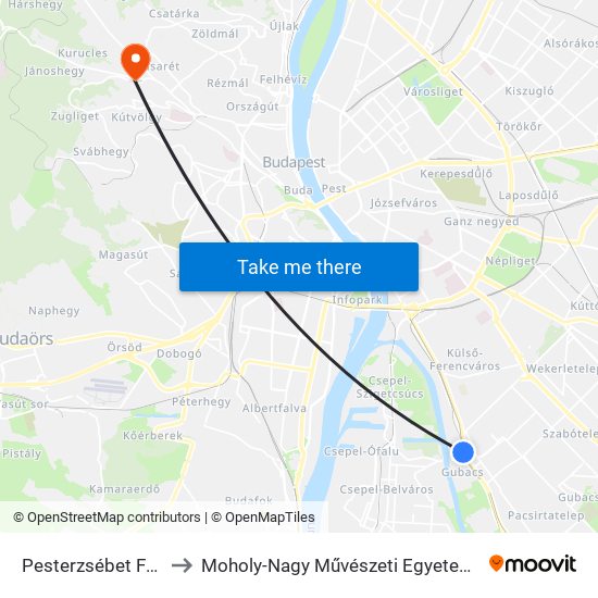 Pesterzsébet Felső H to Moholy-Nagy Művészeti Egyetem, Campus map