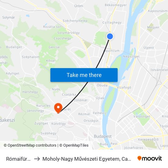 Rómaifürdő to Moholy-Nagy Művészeti Egyetem, Campus map