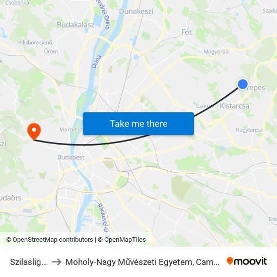 Szilasliget to Moholy-Nagy Művészeti Egyetem, Campus map