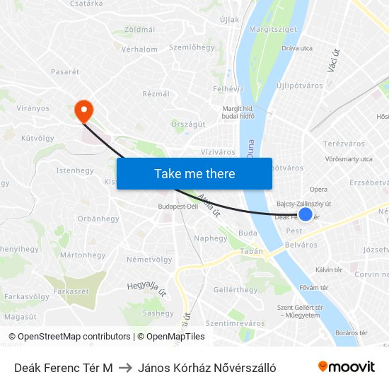 Deák Ferenc Tér M to János Kórház Nővérszálló map