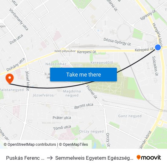 Puskás Ferenc Stadion to Semmelweis Egyetem Egészségtudományi Kar map