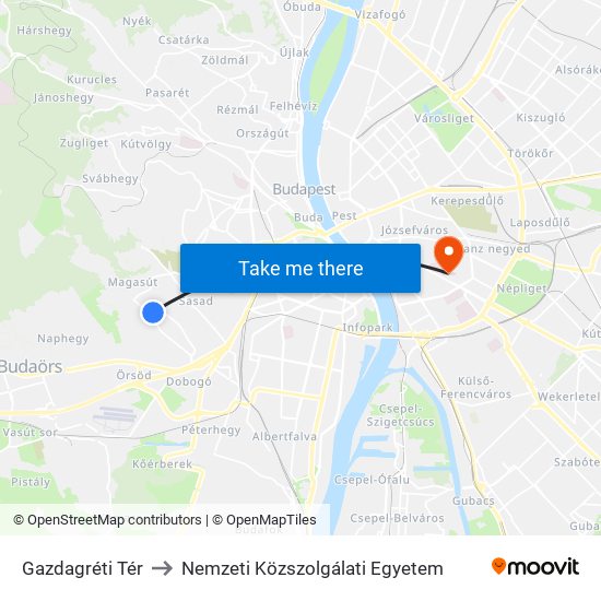 Gazdagréti Tér to Nemzeti Közszolgálati Egyetem map