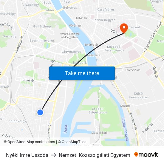 Nyéki Imre Uszoda to Nemzeti Közszolgálati Egyetem map