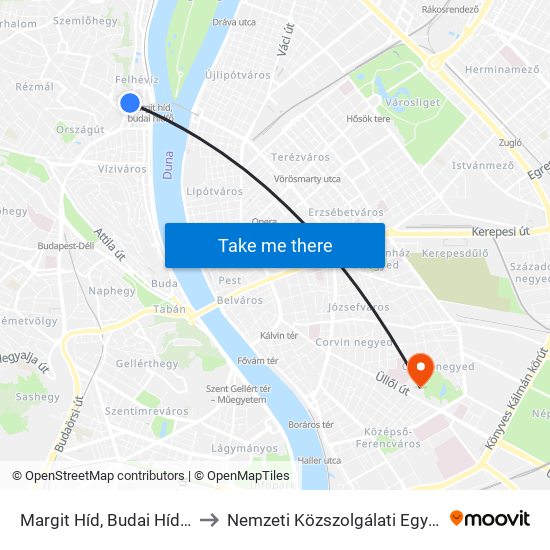 Margit Híd, Budai Hídfő H to Nemzeti Közszolgálati Egyetem map