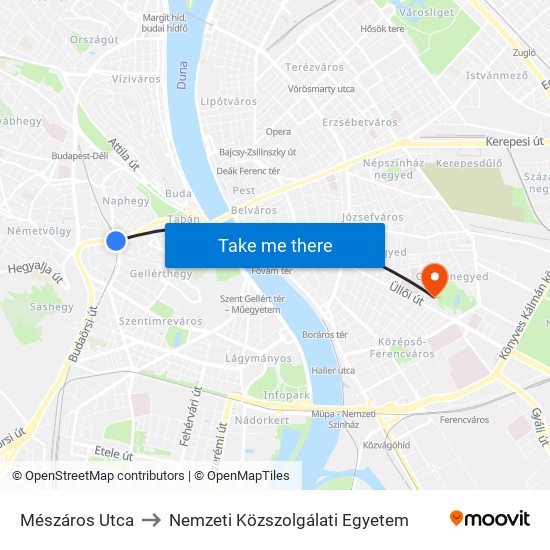 Mészáros Utca to Nemzeti Közszolgálati Egyetem map