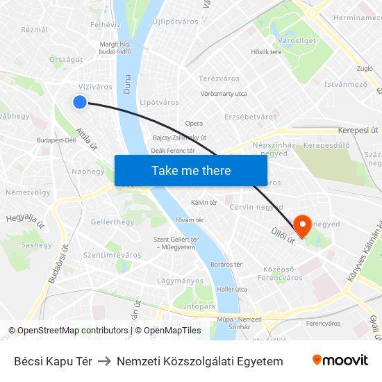 Bécsi Kapu Tér to Nemzeti Közszolgálati Egyetem map