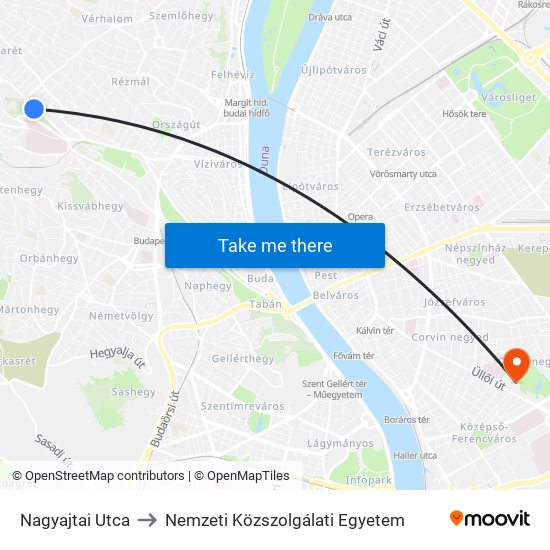 Nagyajtai Utca to Nemzeti Közszolgálati Egyetem map