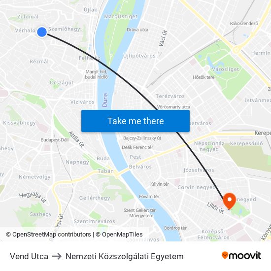 Vend Utca to Nemzeti Közszolgálati Egyetem map