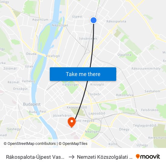 Rákospalota-Újpest Vasútállomás to Nemzeti Közszolgálati Egyetem map