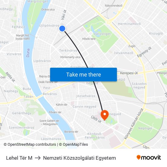 Lehel Tér M to Nemzeti Közszolgálati Egyetem map