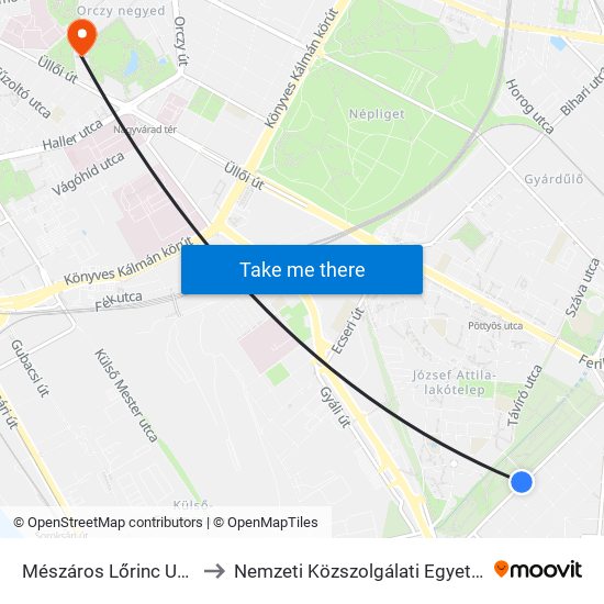 Mészáros Lőrinc Utca to Nemzeti Közszolgálati Egyetem map