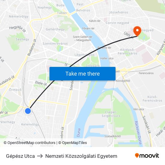 Gépész Utca to Nemzeti Közszolgálati Egyetem map