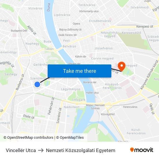 Vincellér Utca to Nemzeti Közszolgálati Egyetem map