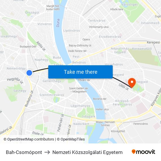 Bah-Csomópont to Nemzeti Közszolgálati Egyetem map