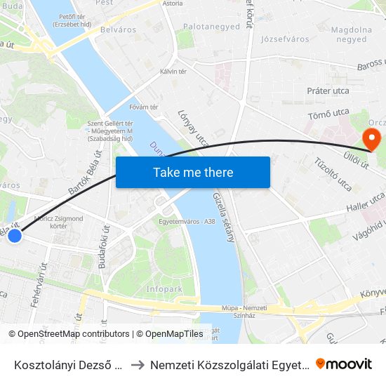 Kosztolányi Dezső Tér to Nemzeti Közszolgálati Egyetem map