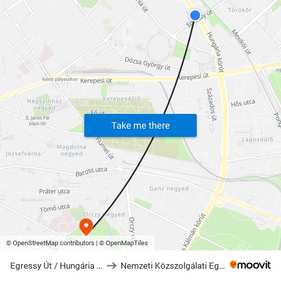 Egressy Út / Hungária Körút to Nemzeti Közszolgálati Egyetem map