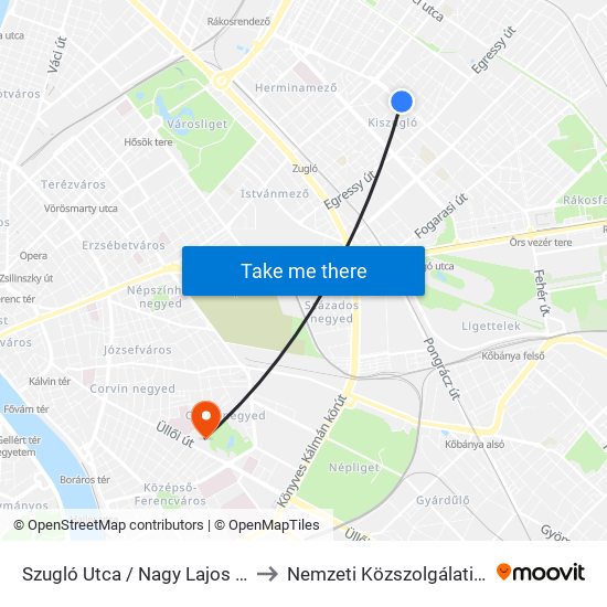 Szugló Utca / Nagy Lajos Király Útja to Nemzeti Közszolgálati Egyetem map