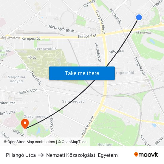 Pillangó Utca to Nemzeti Közszolgálati Egyetem map