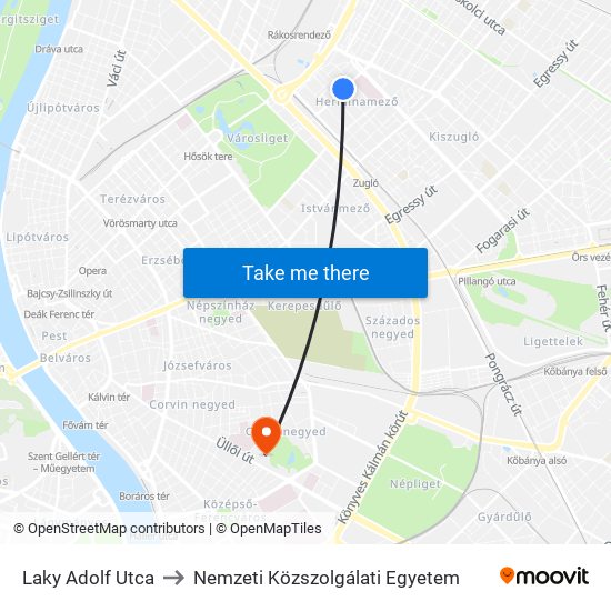Laky Adolf Utca to Nemzeti Közszolgálati Egyetem map