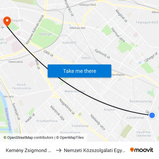 Kemény Zsigmond Utca to Nemzeti Közszolgálati Egyetem map