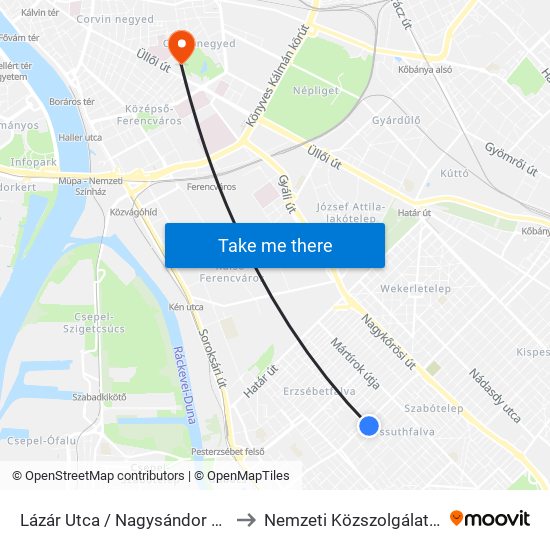 Lázár Utca / Nagysándor József Utca to Nemzeti Közszolgálati Egyetem map