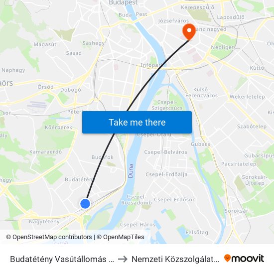 Budatétény Vasútállomás (Campona) to Nemzeti Közszolgálati Egyetem map