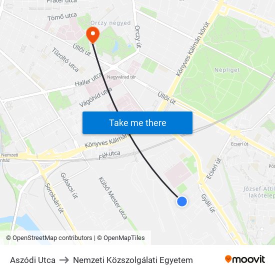 Aszódi Utca to Nemzeti Közszolgálati Egyetem map