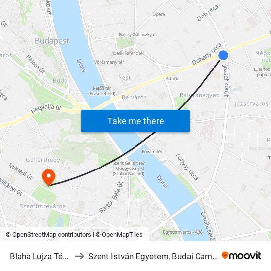 Blaha Lujza Tér M to Szent István Egyetem, Budai Campus map